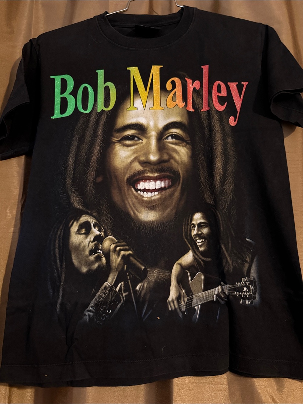 Vintage Bob Marley double sided print Rock Chang Tag, glittery name design.